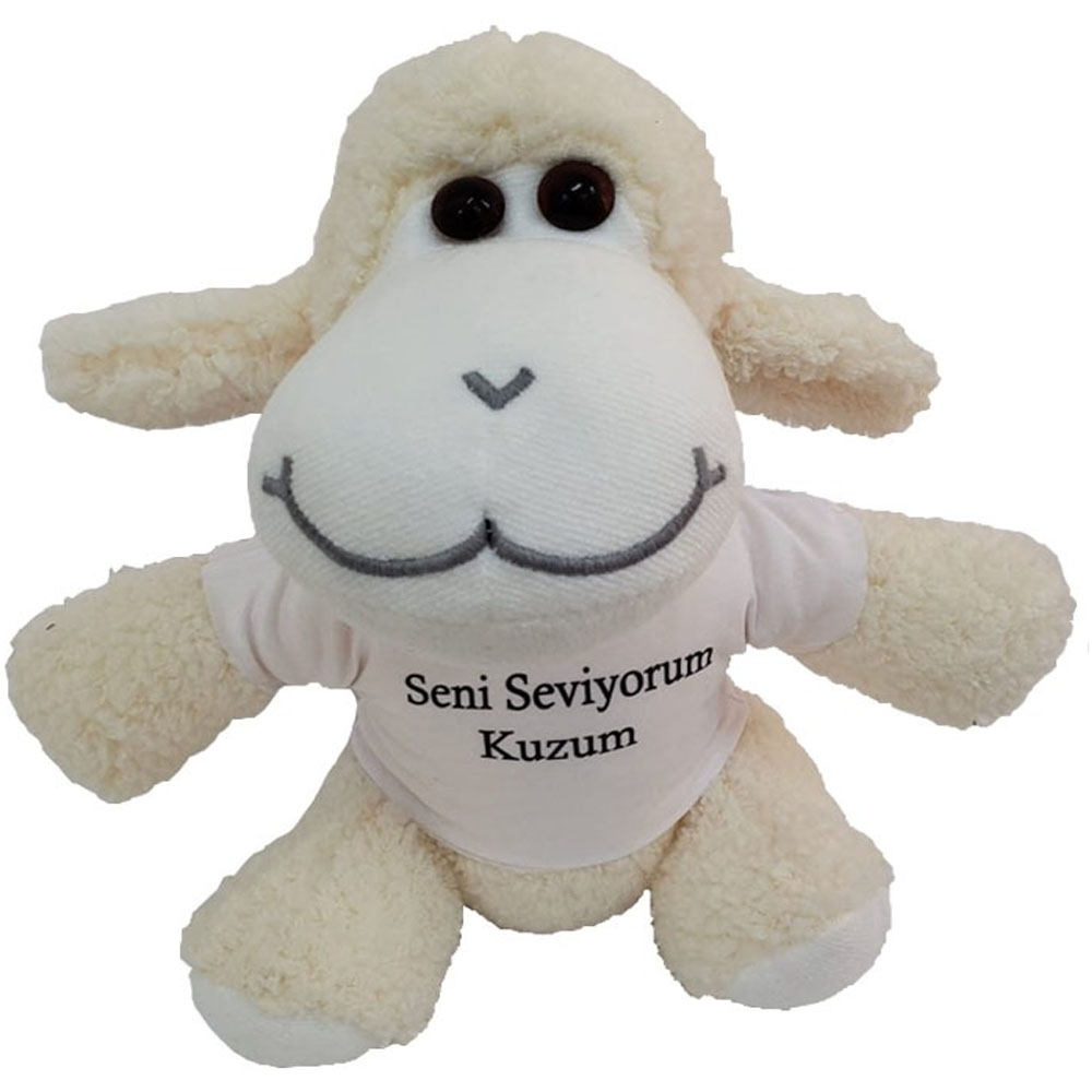 24242449694-1 Seni Seviyorum Kuzum Tişörtlü Peluş Kuzu Oyuncak - Görsel 1
