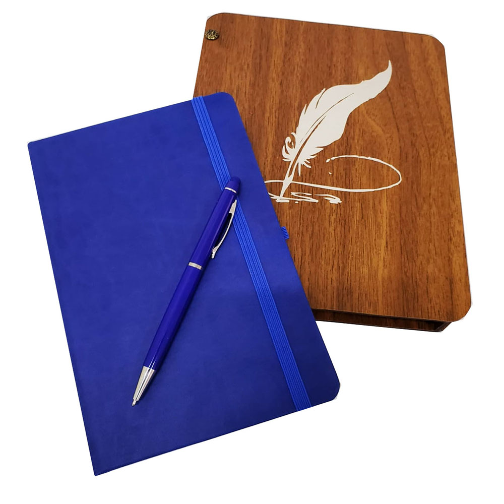 24242449803-1 Ahşap Kutulu Defter ve Kalem Seti - Görsel 1