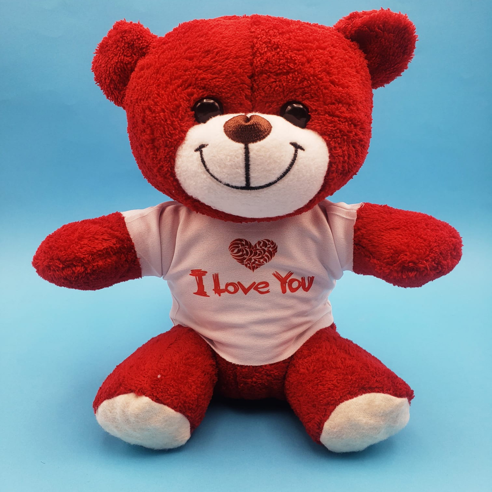24242450203-1 Kırmızı I Love You Tişörtlü Peluş Ayıcık - Görsel 1