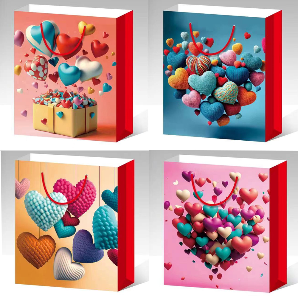 24242450384-1 Küçük Boy Kalp Desenli Karton Çanta - Görsel 1