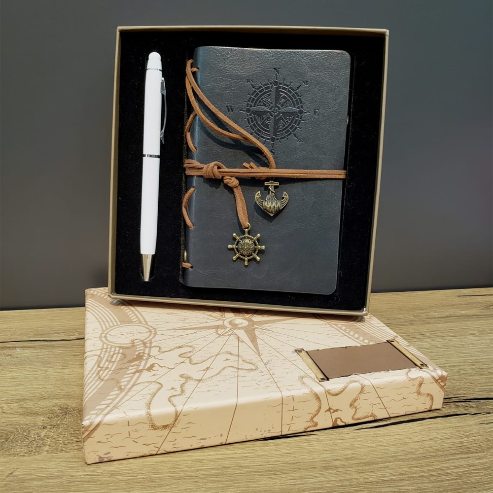 24242450448-1 Gri Defter Ve Beyaz Kalem Kutulu Set - Görsel 1