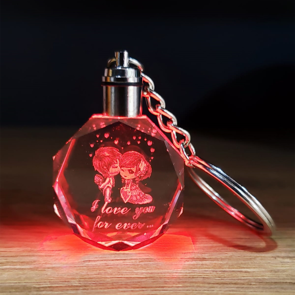 24242450480-1 Sevimli Çift Tasarımlı Kristal Renk Değiştiren Anahtarlık - Görsel 1