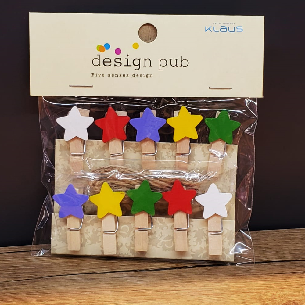 24242451594-1 Yıldız Tasarımlı Mini Fotoğraf Mandalları - Görsel 1