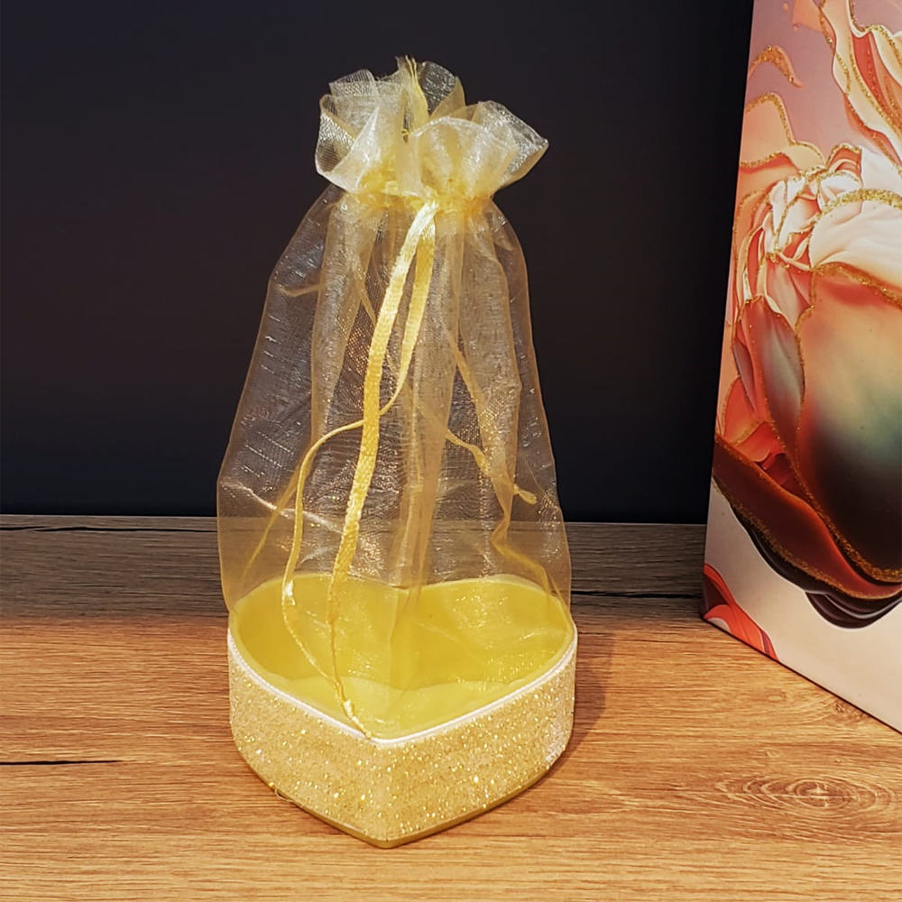 24242451597-1 Sarı Kalpli Tül Kese - Görsel 1