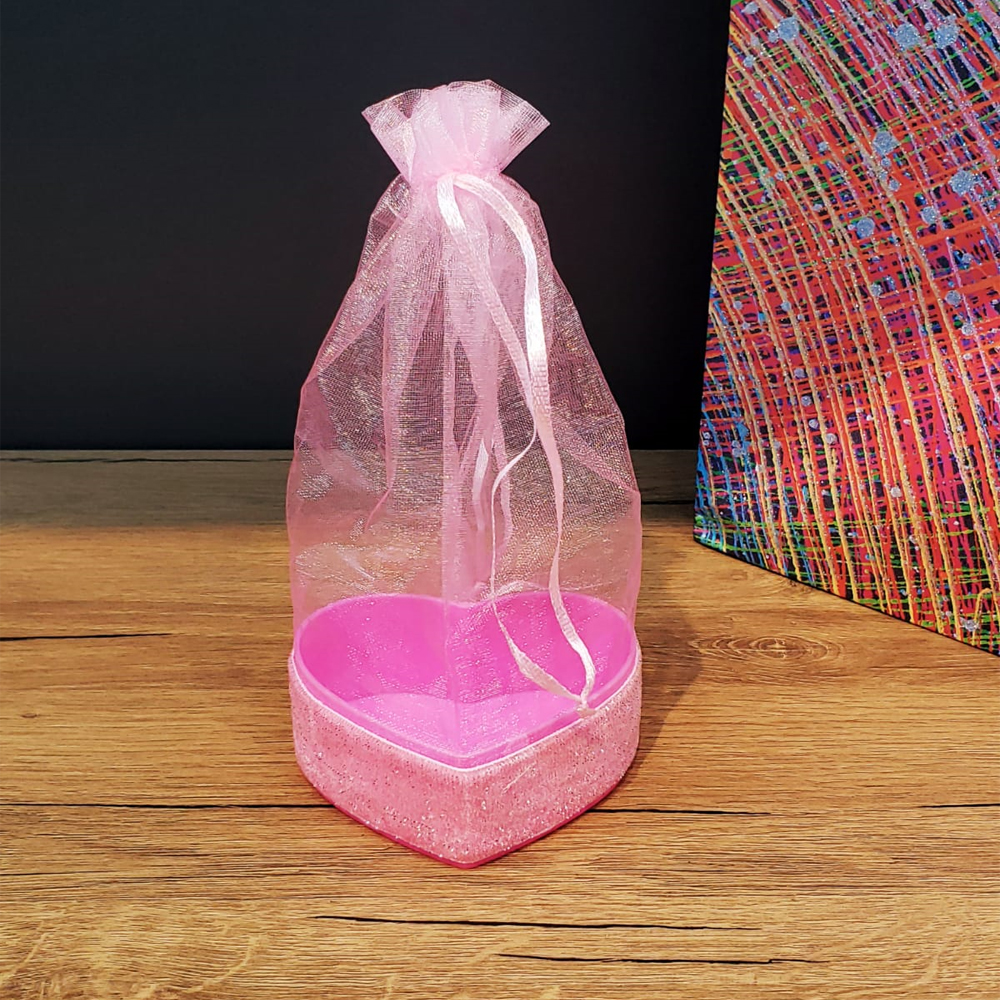 24242451607-1 Pembe Kalpli Tül Kese - Görsel 1