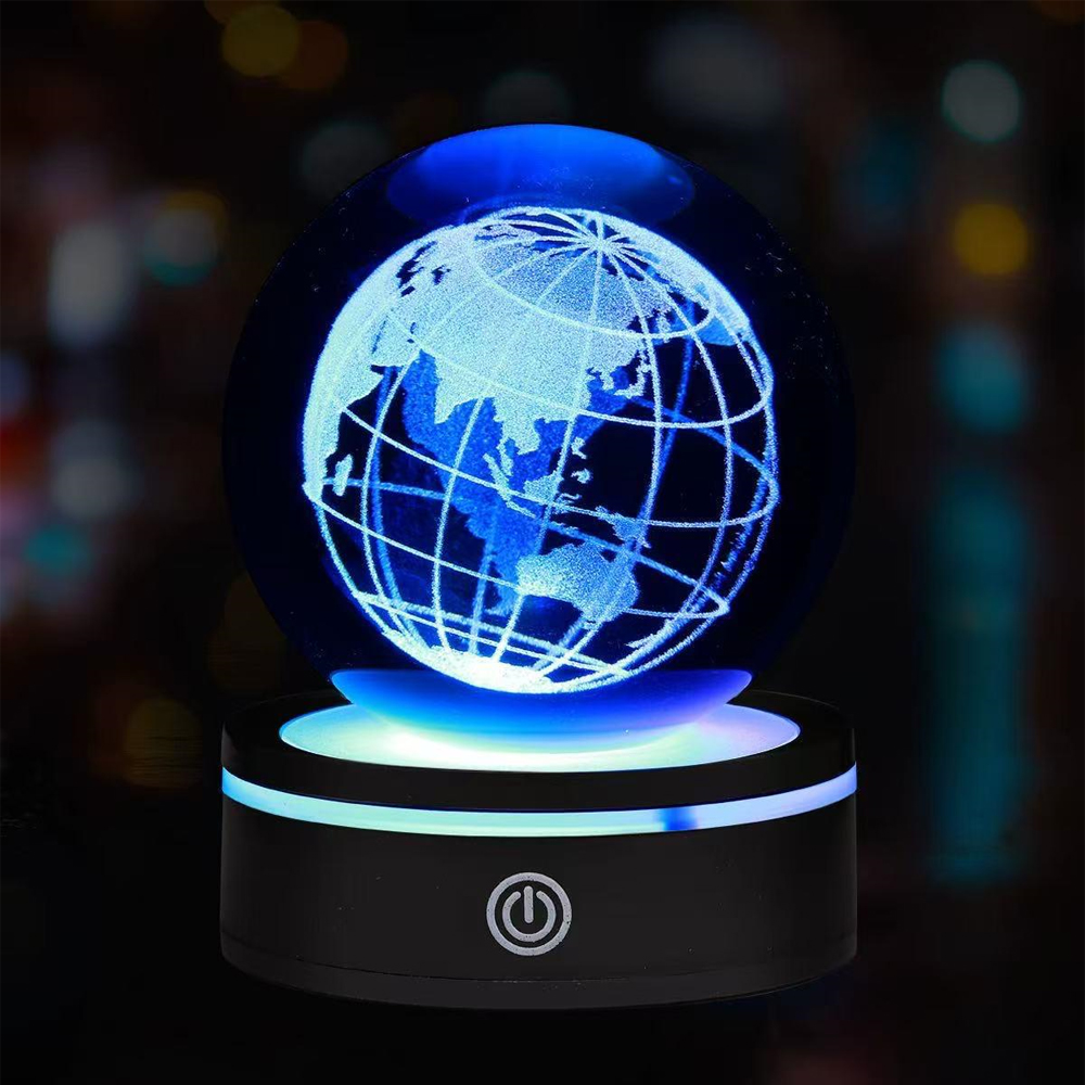 24242451609-1 USB'li Dünya Tasarımlı Dönen Cam Küre - Görsel 1