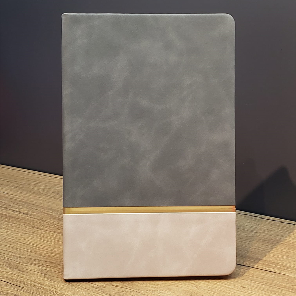 24242451610-1 Gri Gold Detaylı Deri Hatıra Defteri - Görsel 1