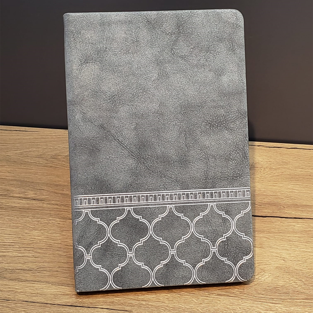 24242451621-1 Desenli Gri Renk Deri Defter - Görsel 1