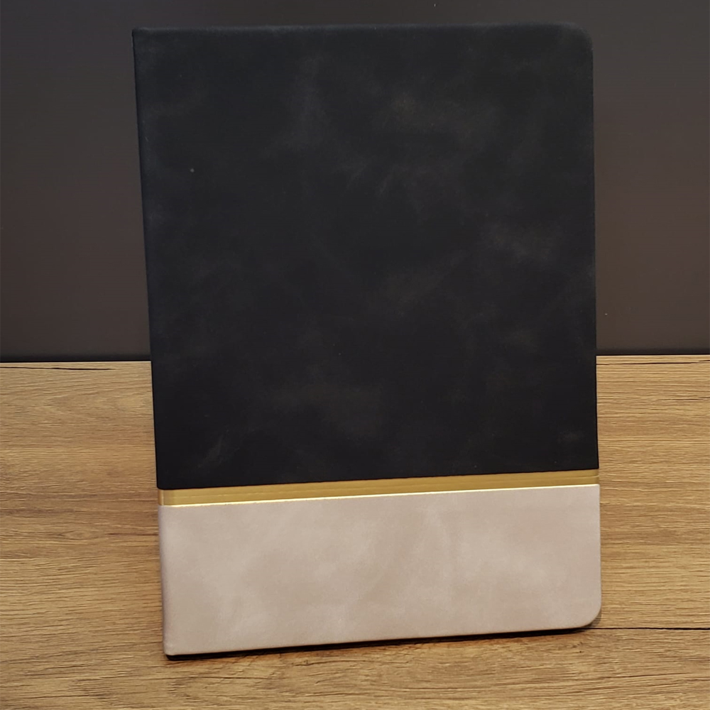 24242451629-1 Altın Şeritli Siyah Deri Not Defteri - Görsel 1