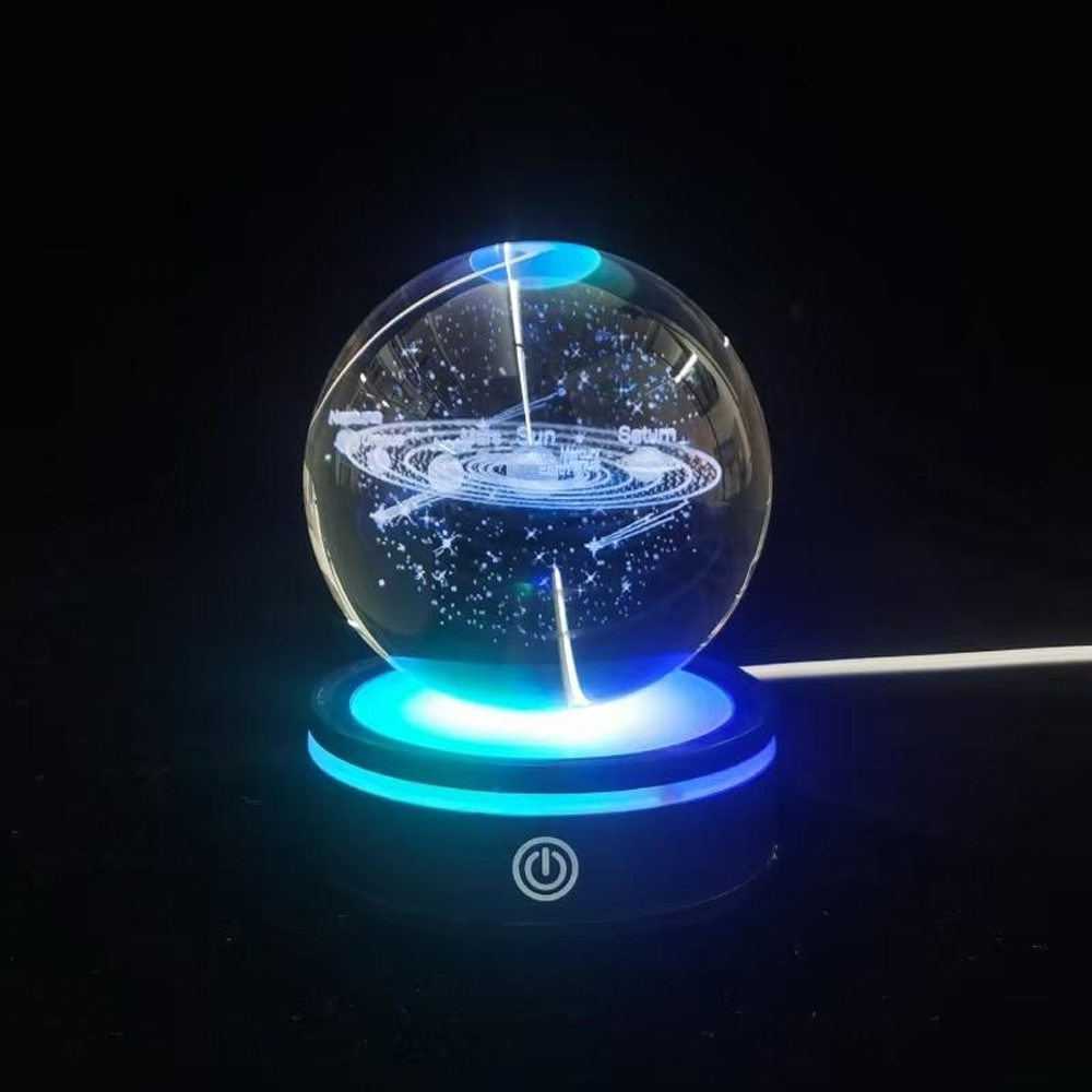 24242451632-1 USB'li Gezegenler Tasarımlı Dönen Cam Küre - Görsel 1
