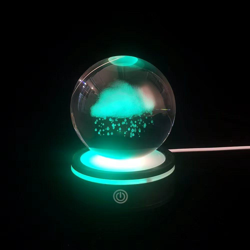 24242451636-1 USB'li Yağmur Bulutu Tasarımlı Dönen Cam Küre - Görsel 1