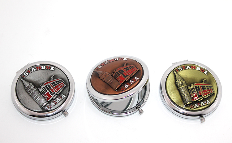 2alk111 Metal İstanbul Temalı Kabartmalı El Aynası - Görsel 1