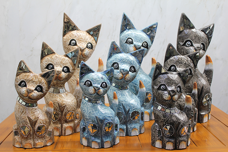 311220288 Ahşap 3'lü Kedi Seti 40 Cm - Görsel 1