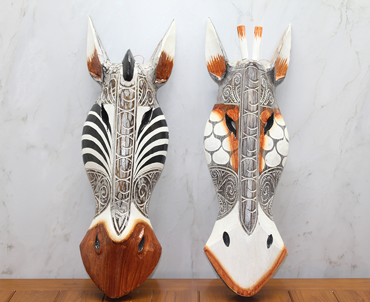 311220310 Ahşap Duvara Asmalı Maske Zebra - Görsel 1