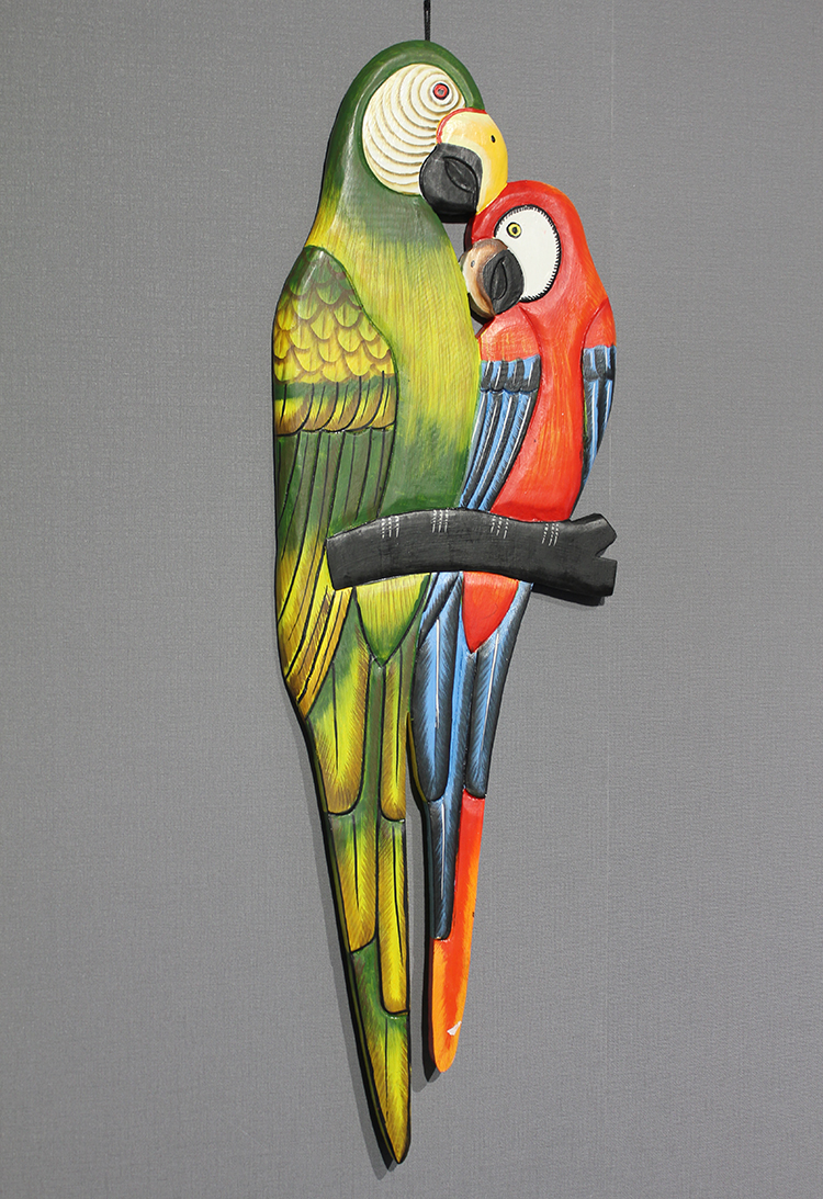 3oka-11 Ahşap Duvara Asmalı 2'li Papağan Model 1 - Görsel 1