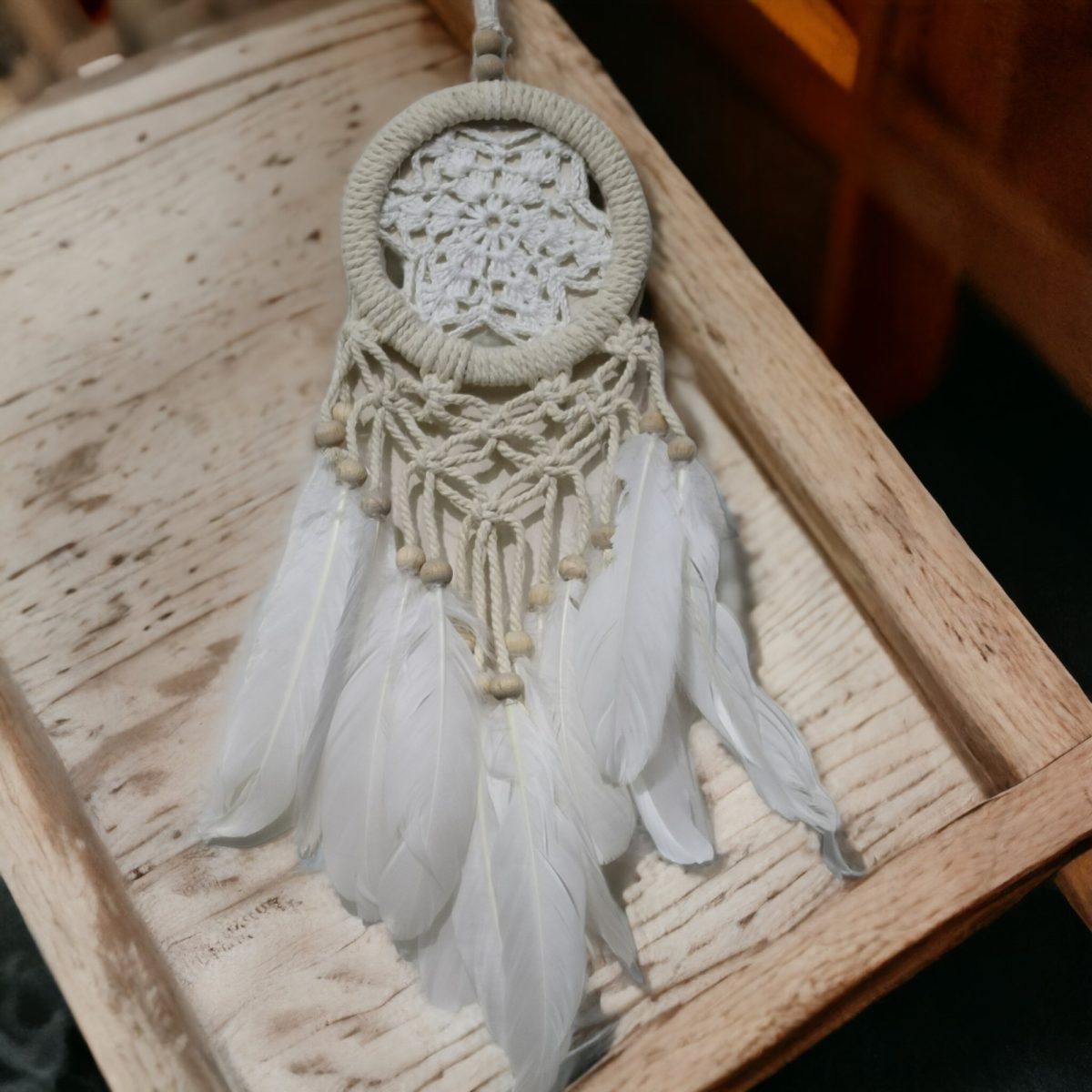 Kus-Tuylu-Beyaz Rüya Kovan Dream Catcher Beyaz Kuş Tüylü - Görsel 1