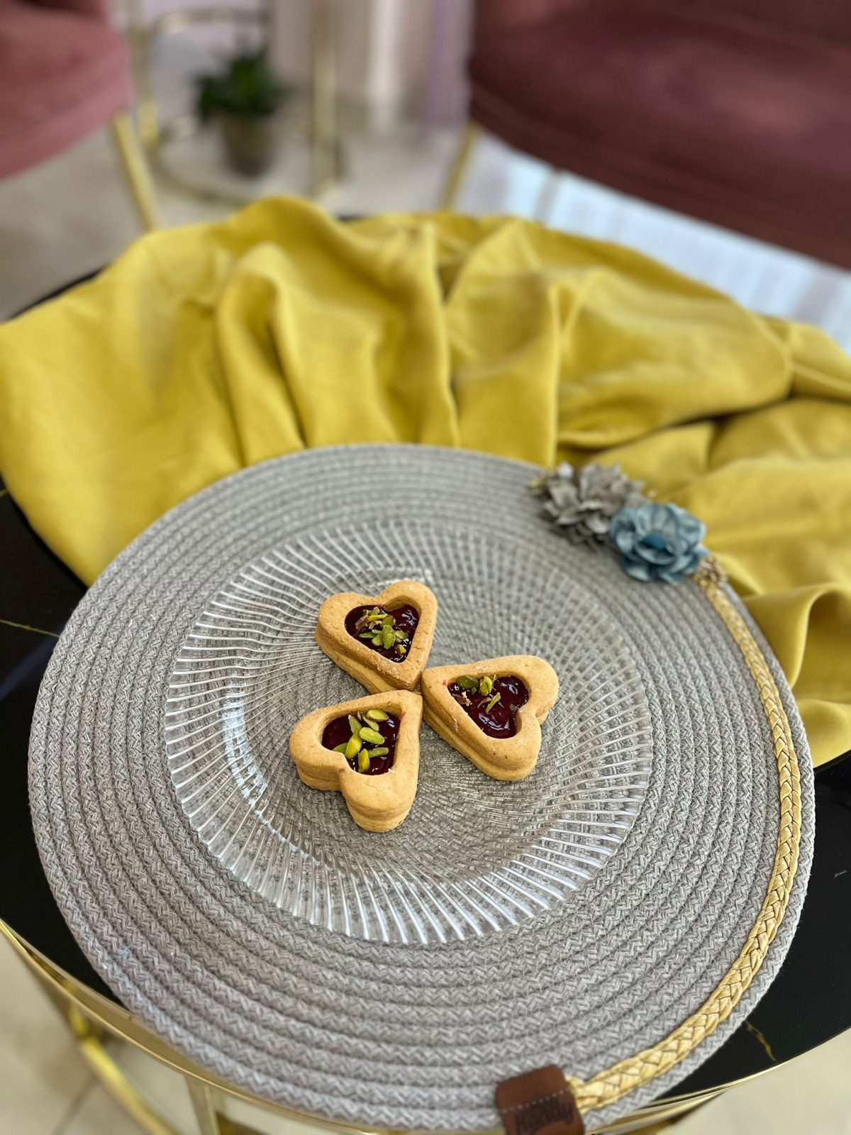 SUPLA1 DecoHandy 39cm Çiçekli Jüt Örme Supla Amerikan Servis - Görsel 1