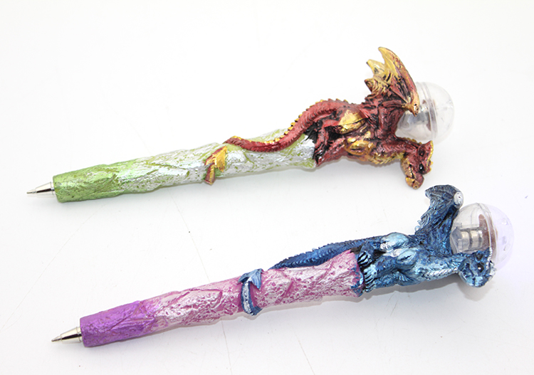 aalk2437 Dragonlu Polyester Işıklı Tükenmez Kalem - Görsel 1