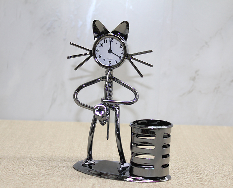 aalk4343 Metal Saksafon Çalan Müzisyen Kedi Saat Ve Kalemlik - Görsel 1