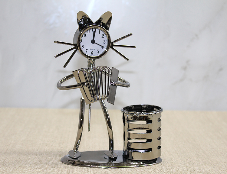 aalk4344 Metal Akordiyon Çalan Müzisyen Kedi Müzisyen Saat Ve Kalemlik - Görsel 1