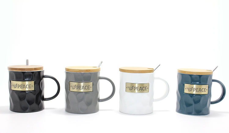 alk1261 Bambu Kapaklı Porselen Kupa Bardak - Görsel 1