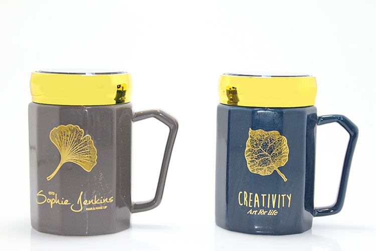 alk1266 Ayna Kapaklı Porselen Kupa Bardak - Görsel 1