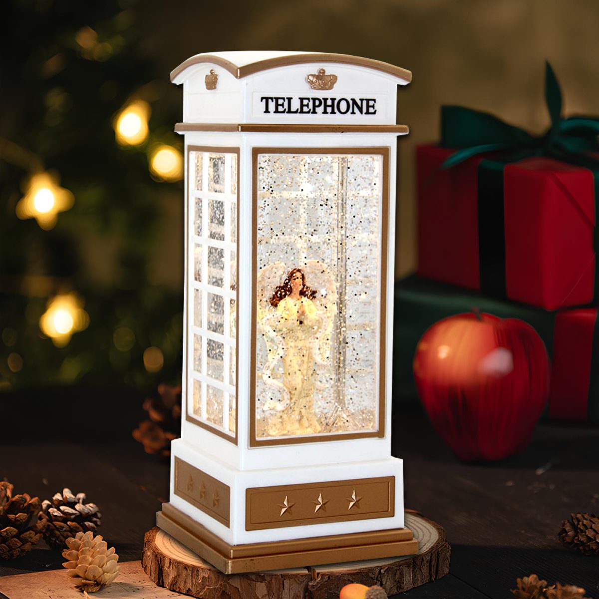 alk1825 Telefon Kulübeli Işıklı Müzikli Kar Küresi - Görsel 1