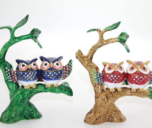 Swarovski Taşlı Dal Üstünde 2'li Baykuş