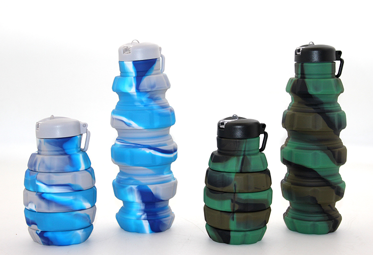 alk3139 El Bombası Tasarımı Katlanabilir Portatif Silikon Su Şişesi 500 Ml - Görsel 1