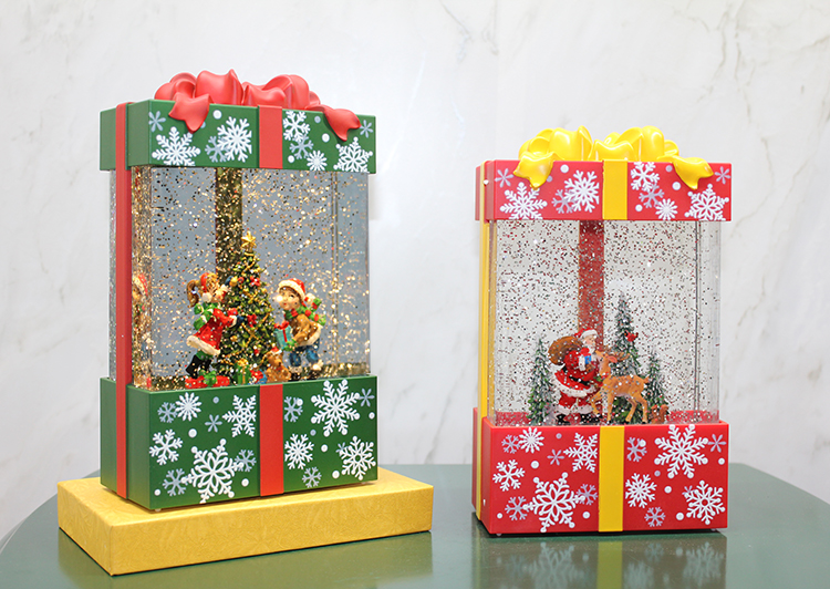 alk3188 Yılbaşı Temalı Işıklı Müzikli Kar Küresi Hediye Kutusu Tasarımlı - Görsel 1