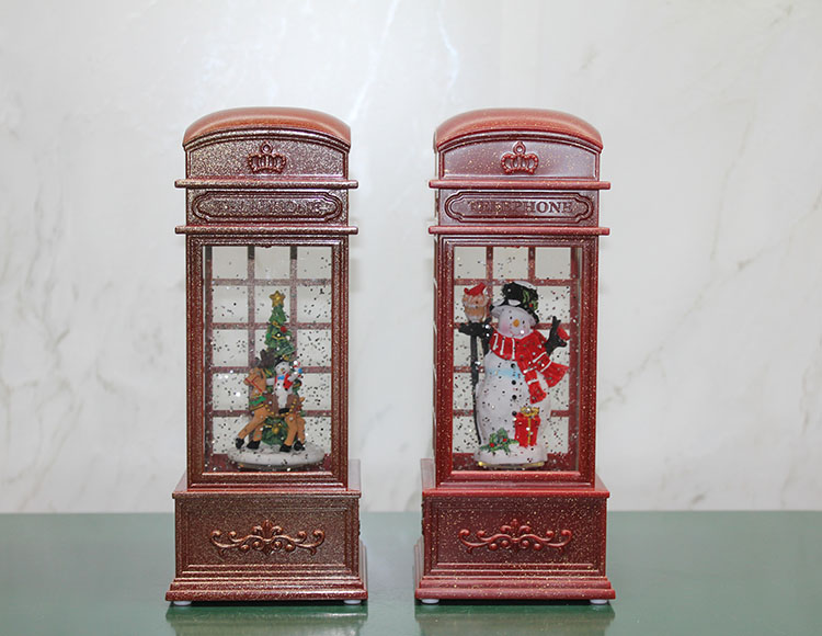 alk3209 Telefon Kulübesi Tasarımlı Yılbaşı Temalı Işıklı Müzikli Kar Küresi Model 2 - Görsel 1
