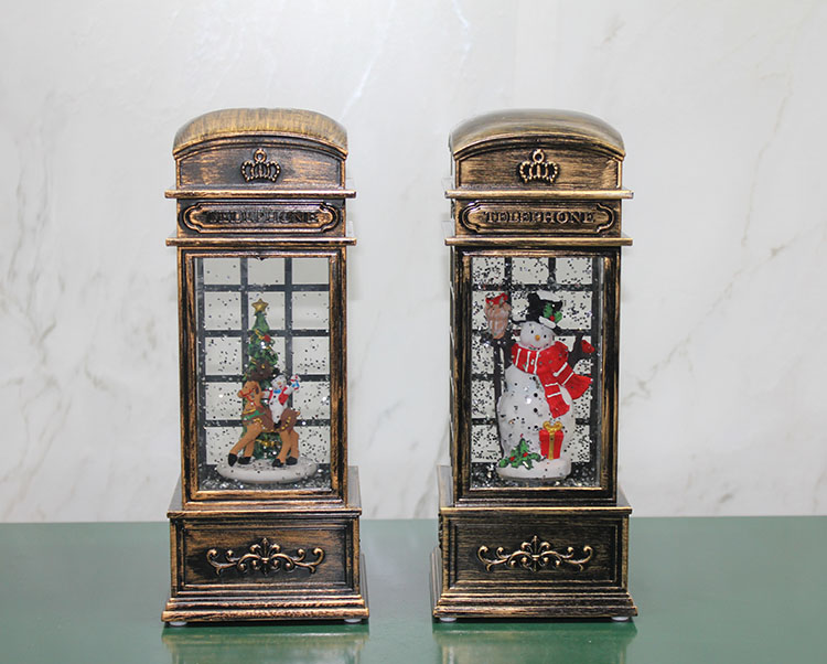 alk3210 Telefon Kulübesi Tasarımlı Yılbaşı Temalı Işıklı Müzikli Kar Küresi Model 1 - Görsel 1