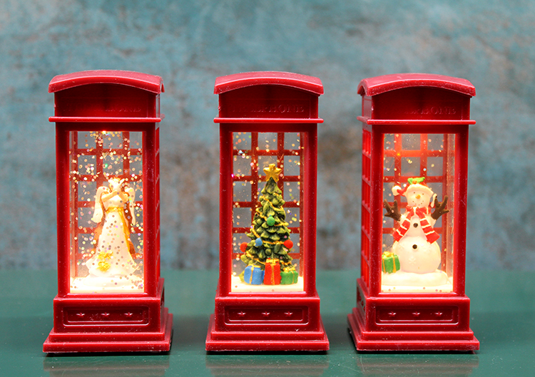 alk3216 Telefon Kulübeli Işıklı Kar Küresi Kırmızı Tasarım - Görsel 1