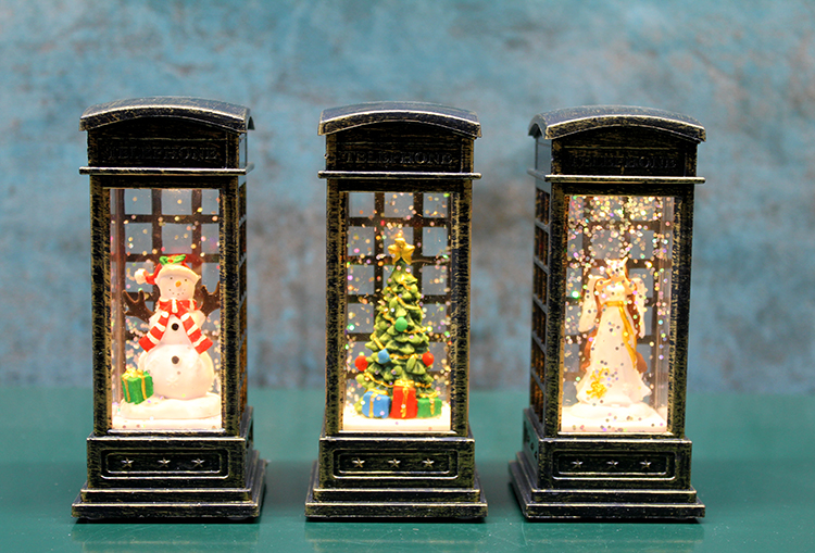 alk3217 Telefon Kulübeli Işıklı Kar Küresi Siyah Tasarım - Görsel 1