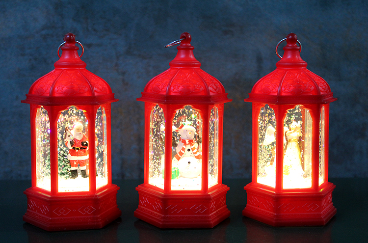 alk3218 Yılbaşı Temalı Işıklı Kar Küresi Kırmızı Tasarım - Görsel 1