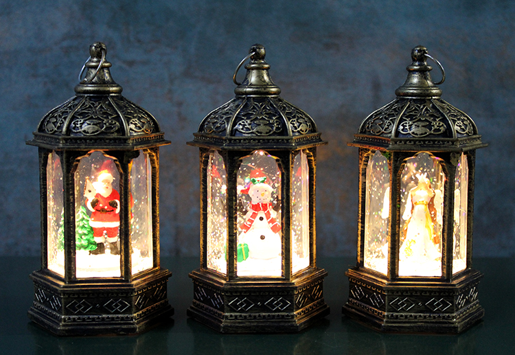 alk3219 Yılbaşı Temalı Işıklı Kar Küresi Siyah Tasarım - Görsel 1