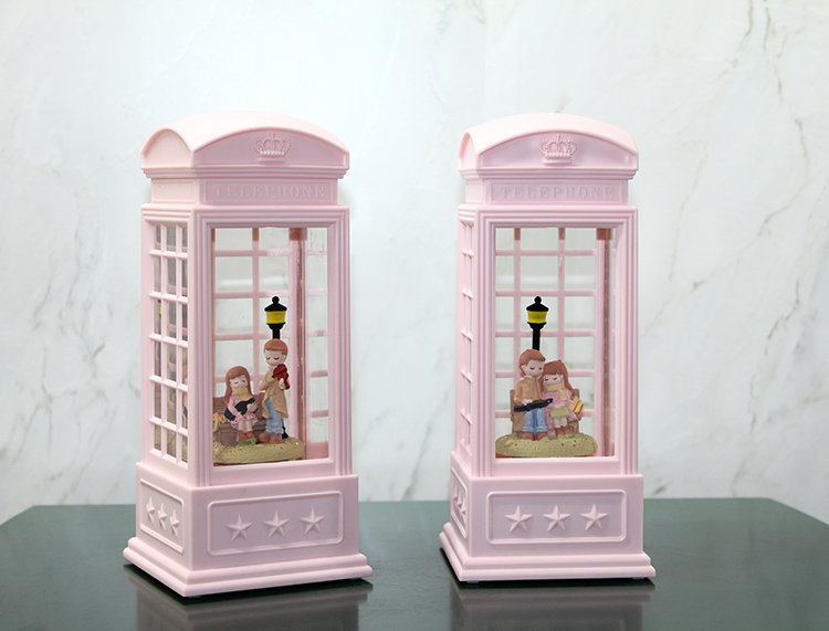 alk3409 Telefon Kulübeli Kış Masalı Işıklı Müzikli Kar Küresi - Görsel 1