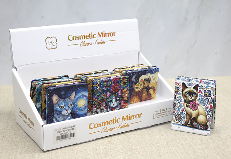 alk3748 Kedi Taşlı El Aynası Dikdörtgen İnce - Görsel 1