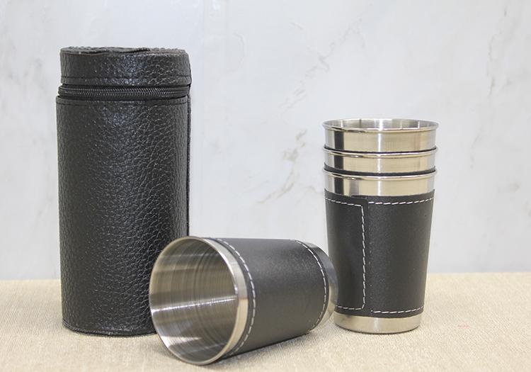 alk3925 Derili Kılıflı 4'lü Shot Bardak - Görsel 1