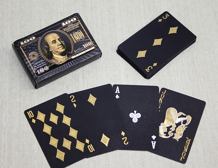 alk4336 Altın Dolar Tasarımlı Siyah İskambil Oyun Kartı - Görsel 1