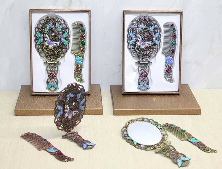 alk4981 Kelebek Katlanabilir Ayna Ve Tarak Seti Büyük Boy - Görsel 1