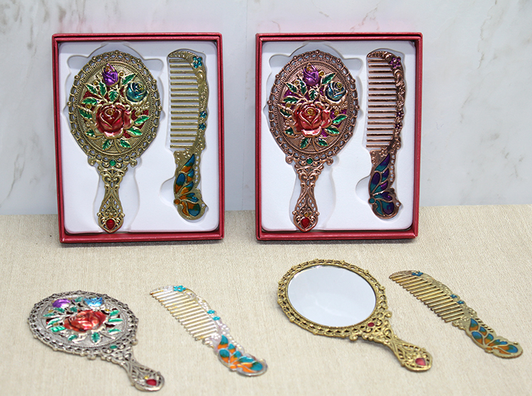 alk4986 Gül Tasarımı Ayna Ve Tarak Seti Küçük Boy - Görsel 1