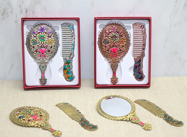 alk4991 Çiçekli Ayna Ve Tarak Seti Küçük Boy - Görsel 1