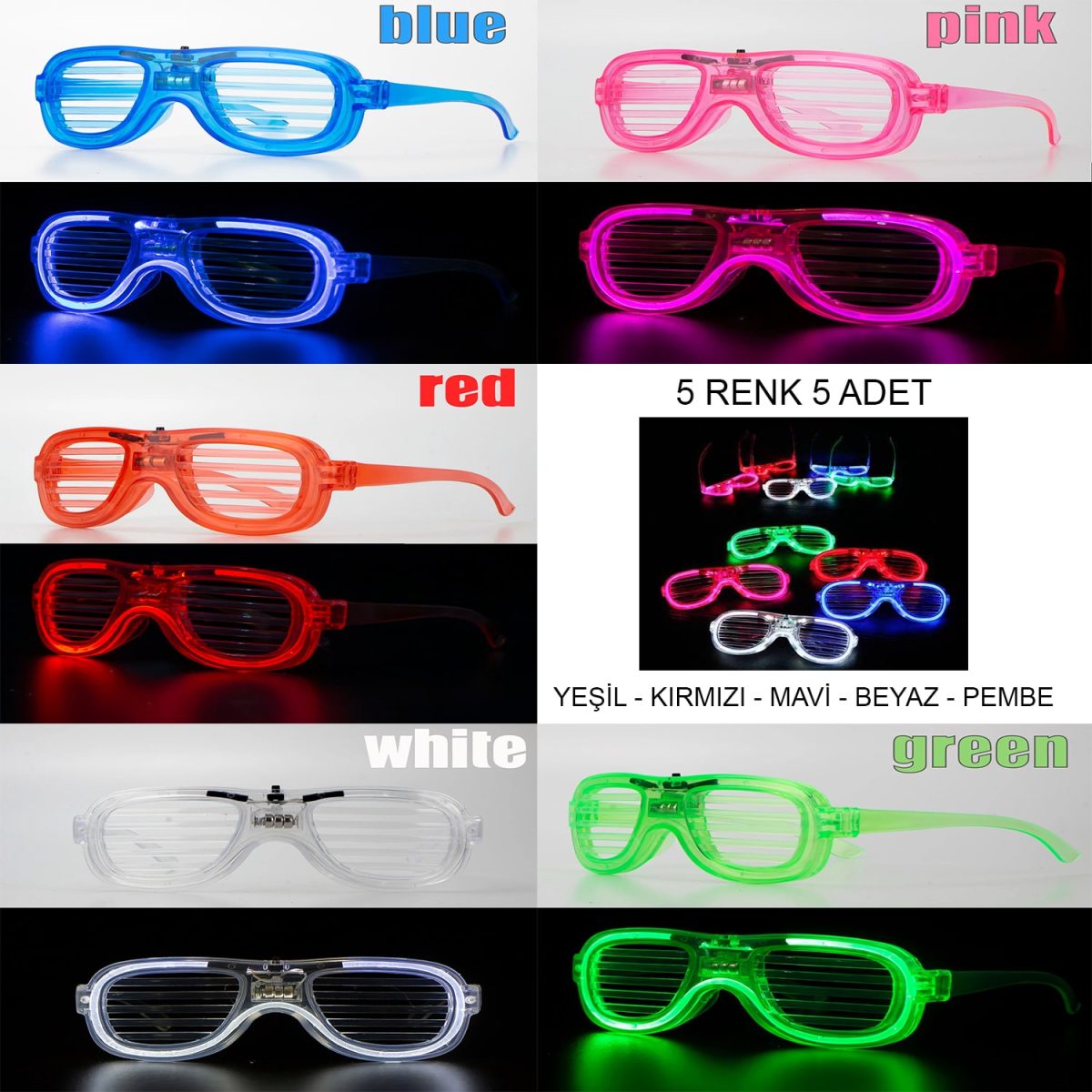 Glow Model Led Işıklı Parti Gözlüğü 5 Adet - Görsel 1