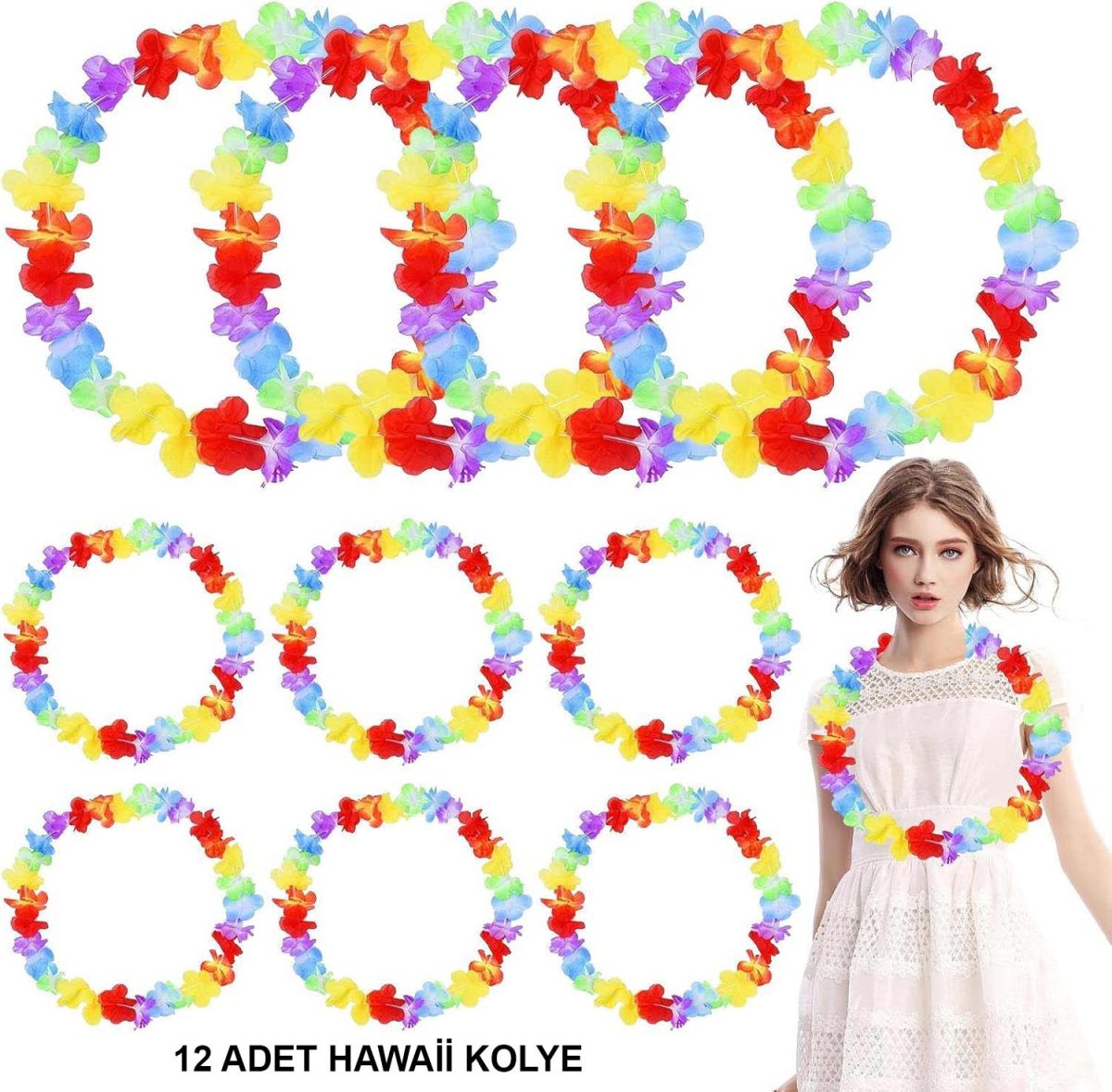 Hawaii Çiçekli Boyun Kolyesi 12 Adet - Görsel 1