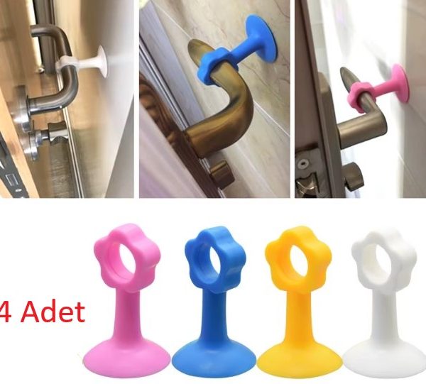 Renkli Vantuzlu Geçmeli Kapı Kolu Stoper 4lü Set
