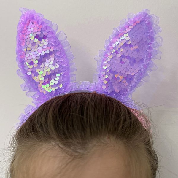 Mor Dantelli Pullu Işıklı Tavşan Kulak Taç