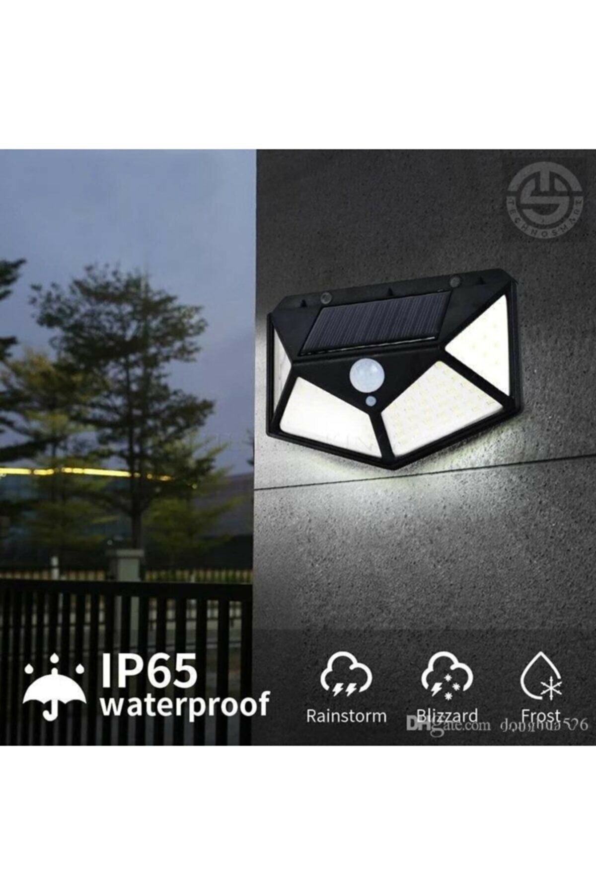 schnauer-hareket-sensorlu-gunes-enerjili-led-aydinlatma-dis-mekan-bahce-100-led-li-9513 Solar Bahçe Aydınlatma Lambası 100 Led - Görsel 1