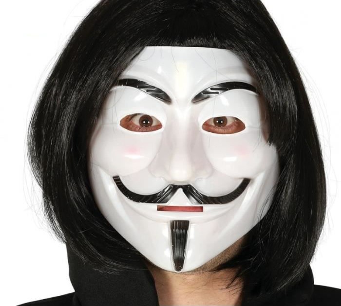 siyah-renk-takma-kisa-sac-ve-v-for-vendetta-maskesi-anonymous-maskesi-2262 Siyah Renk Kısa Saç ve V For Vendetta Maskesi - Görsel 1