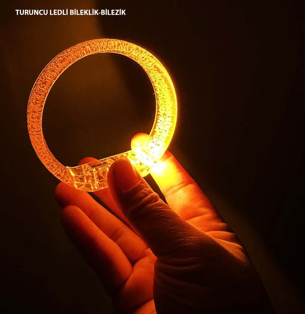 Turuncu Led Işıklı Baskı Yapılabilen Pilli Bileklik Bilezik - Görsel 1
